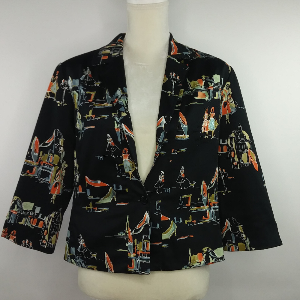 Black Printed City Girl Blazer Jacket
